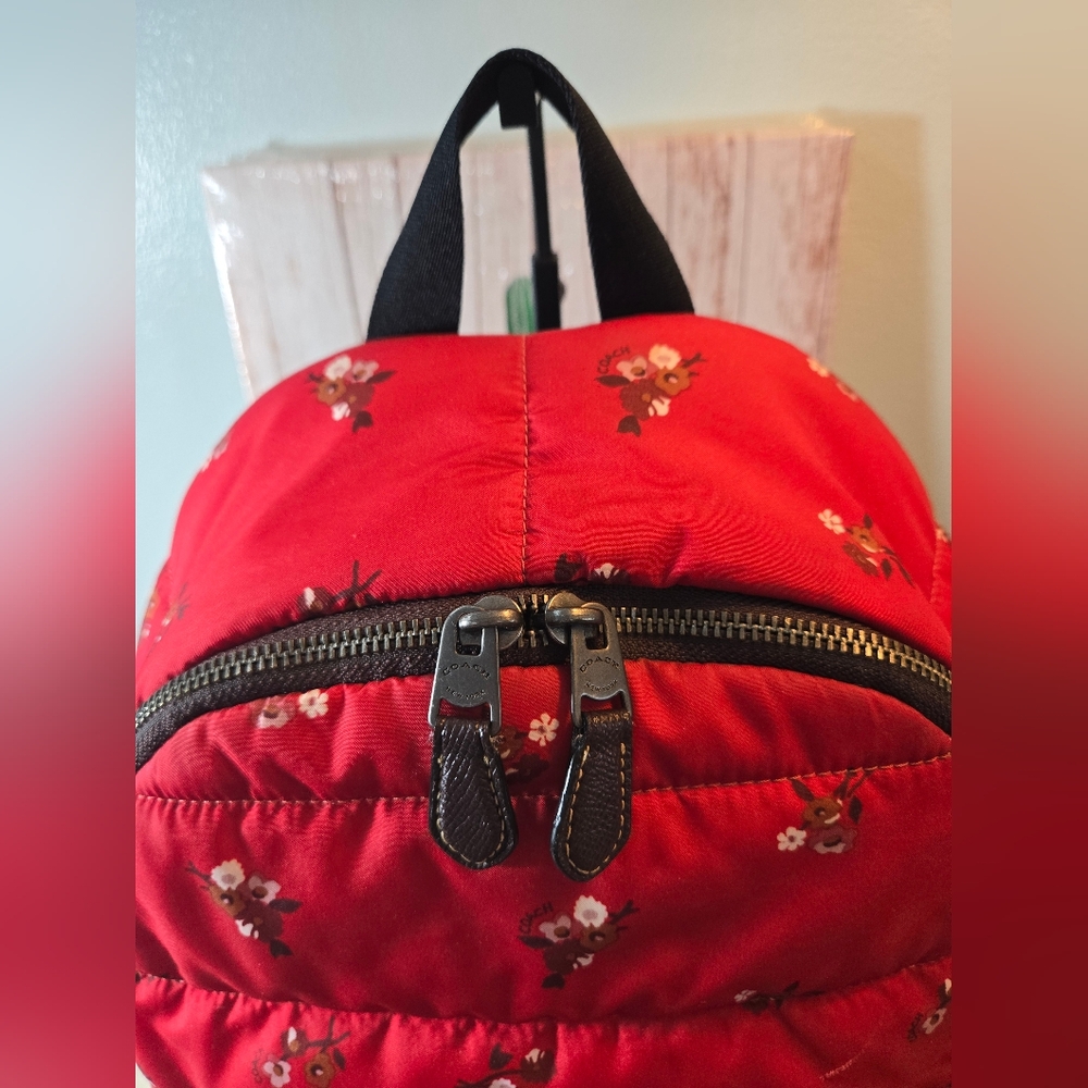 Coach Red Floral Backpack - Picture 3 of 16